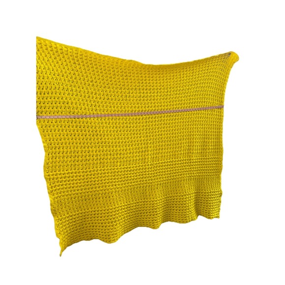 Hand Crochet Bright Yellow Afghan with Scalloped Edge 60x 50 - Picture 4 of 7